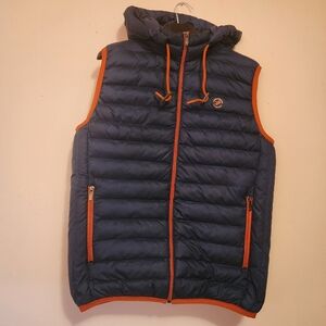A Fish Named Fred Men's Blue And Orange Hooded Puffer Vest Size M